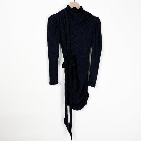 Sabina Musayev Sicily Mini Dress Knit Sweater Draped Long Sleeve Fitted Metallic - Picture 7 of 13